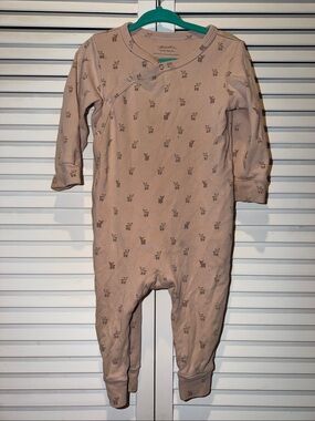 Neutral Taupe Baby Footed One-Piece with Deer Print